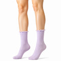 Socken Größe 35-38 in Flieder mit Rippstrick und Rüschenbund