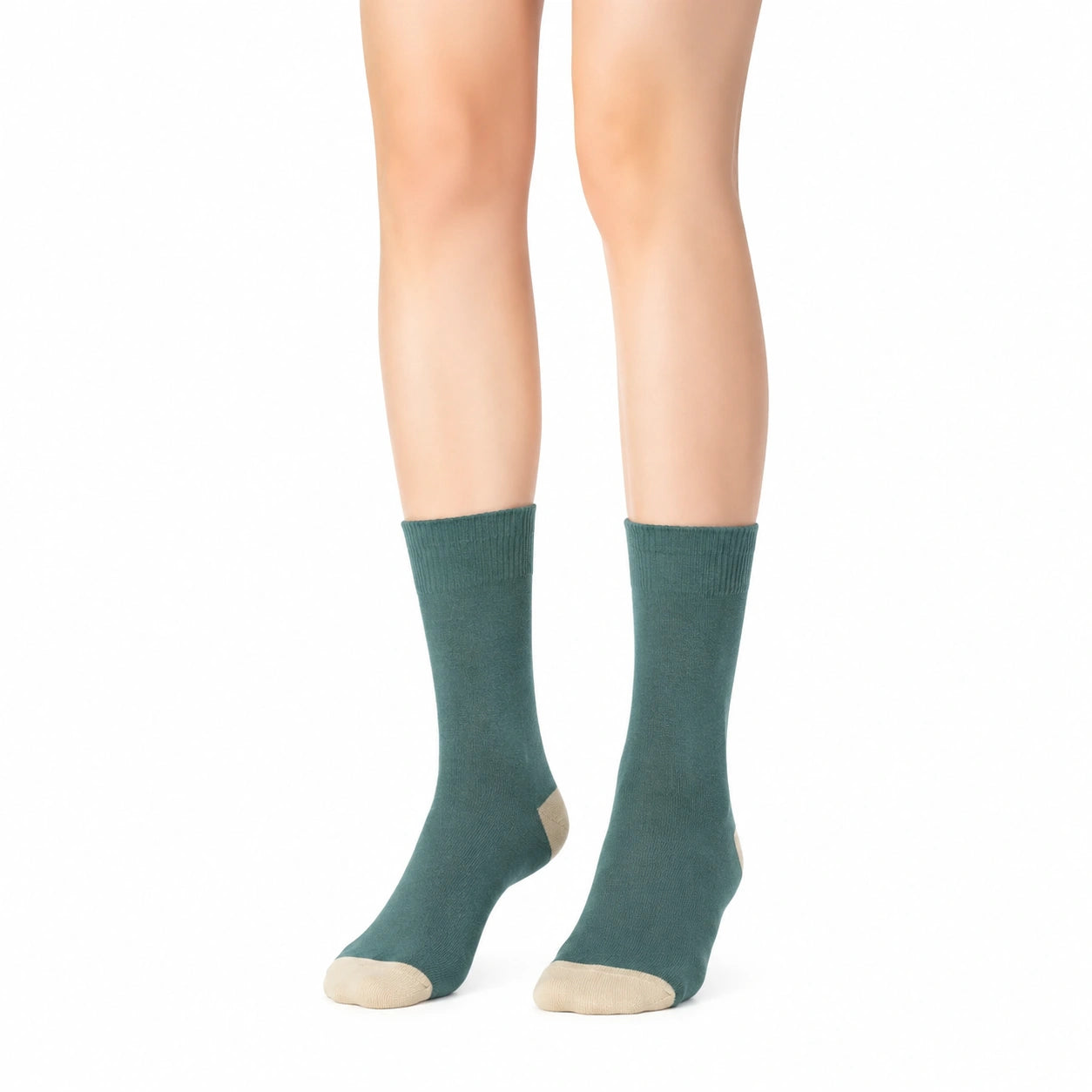 Socken Größe 39-42 aus Textil in Dunkelgrün Beige mit geripptem Bund
