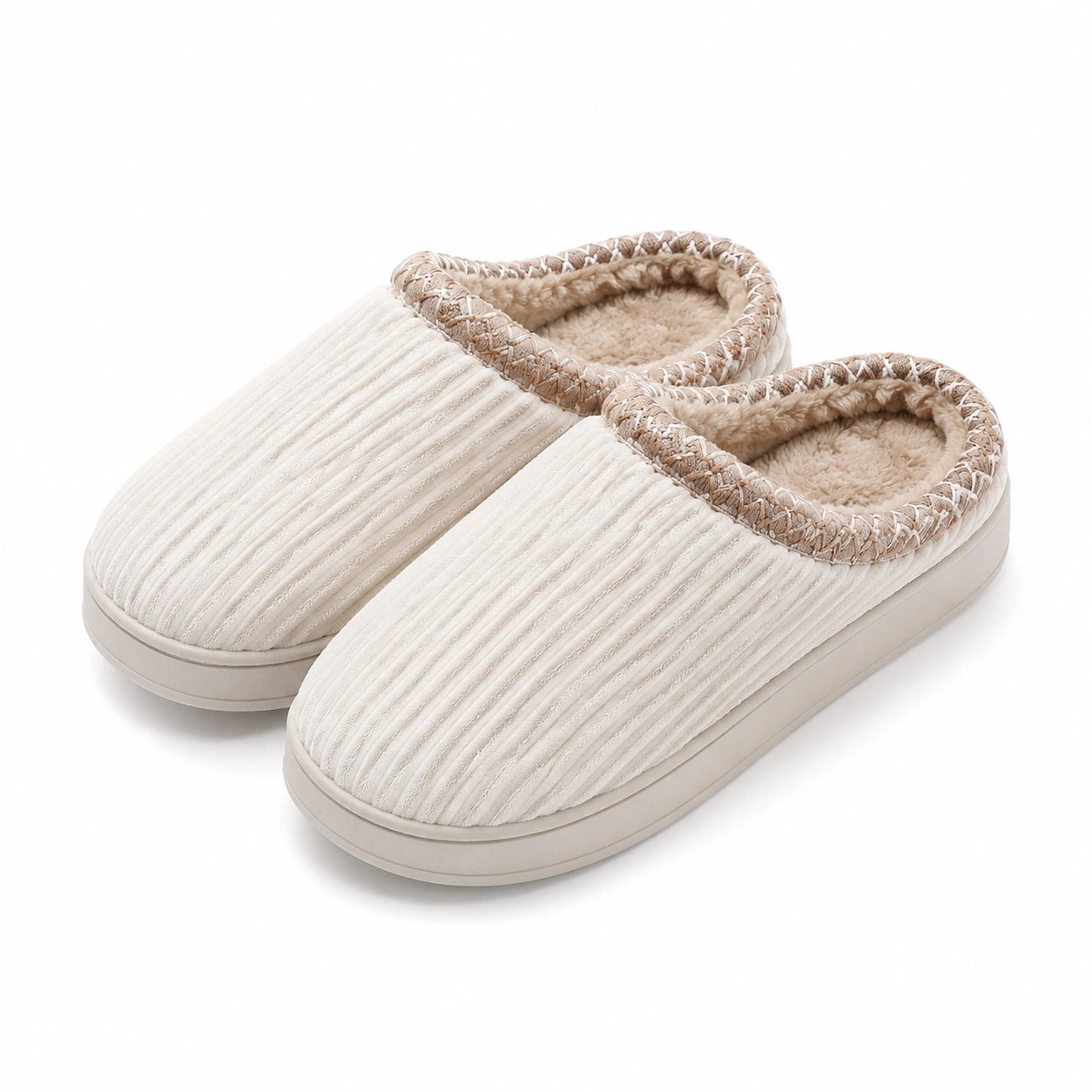 Hausschuhe Größe 38/39 aus Textil in Creme mit gefüttertem Innenbereich und rutschhemmender Sohle