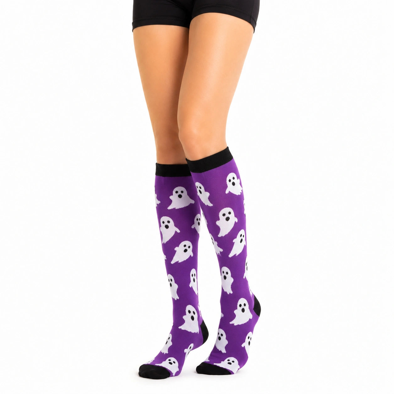 Kniestrümpfe 39-42 Violett Textil mit Geistermotiv
