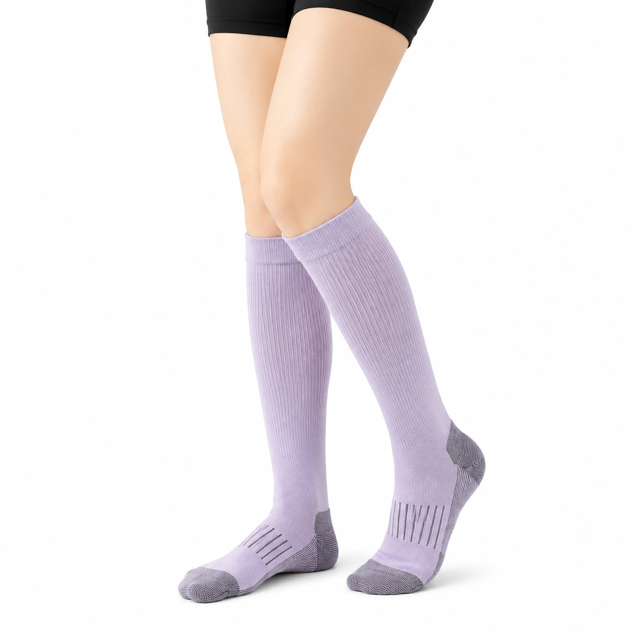 Kniestrümpfe Größe 39-42 aus Stricktextil in Flieder mit gerippter Sportstruktur