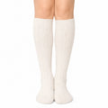 Kniestrümpfe 35-38 aus Textilstrick in Creme mit Zopfmuster