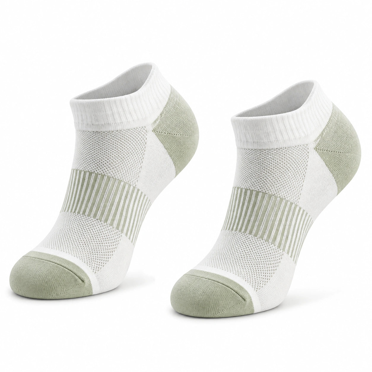 Sportsocken 35-38 aus Stricktextil in Weiß/Salbeigrün mit atmungsaktiver Struktur