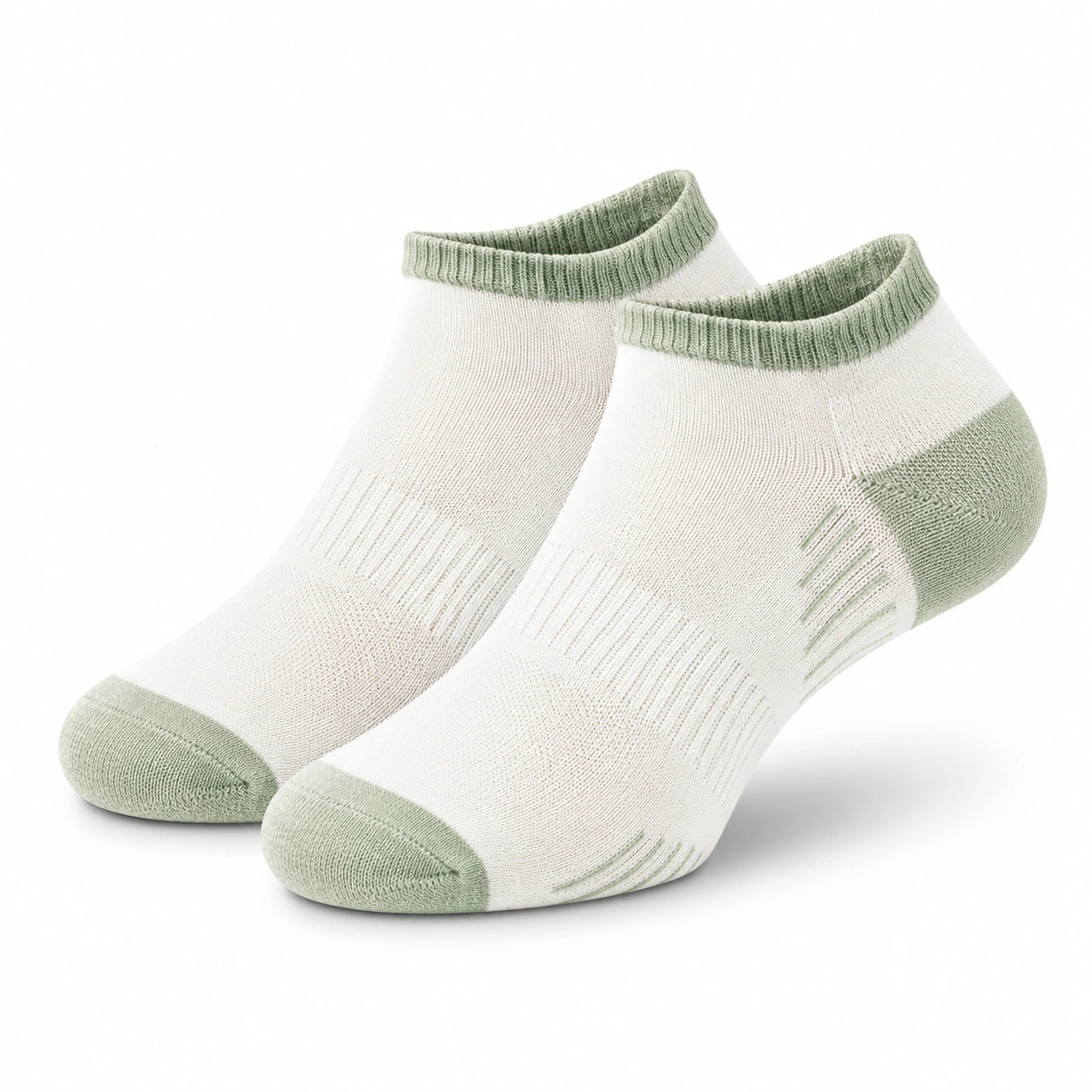 Sneakersocken Größe 39-42 aus Textilmaterial in Weiß Grün mit geripptem Bund