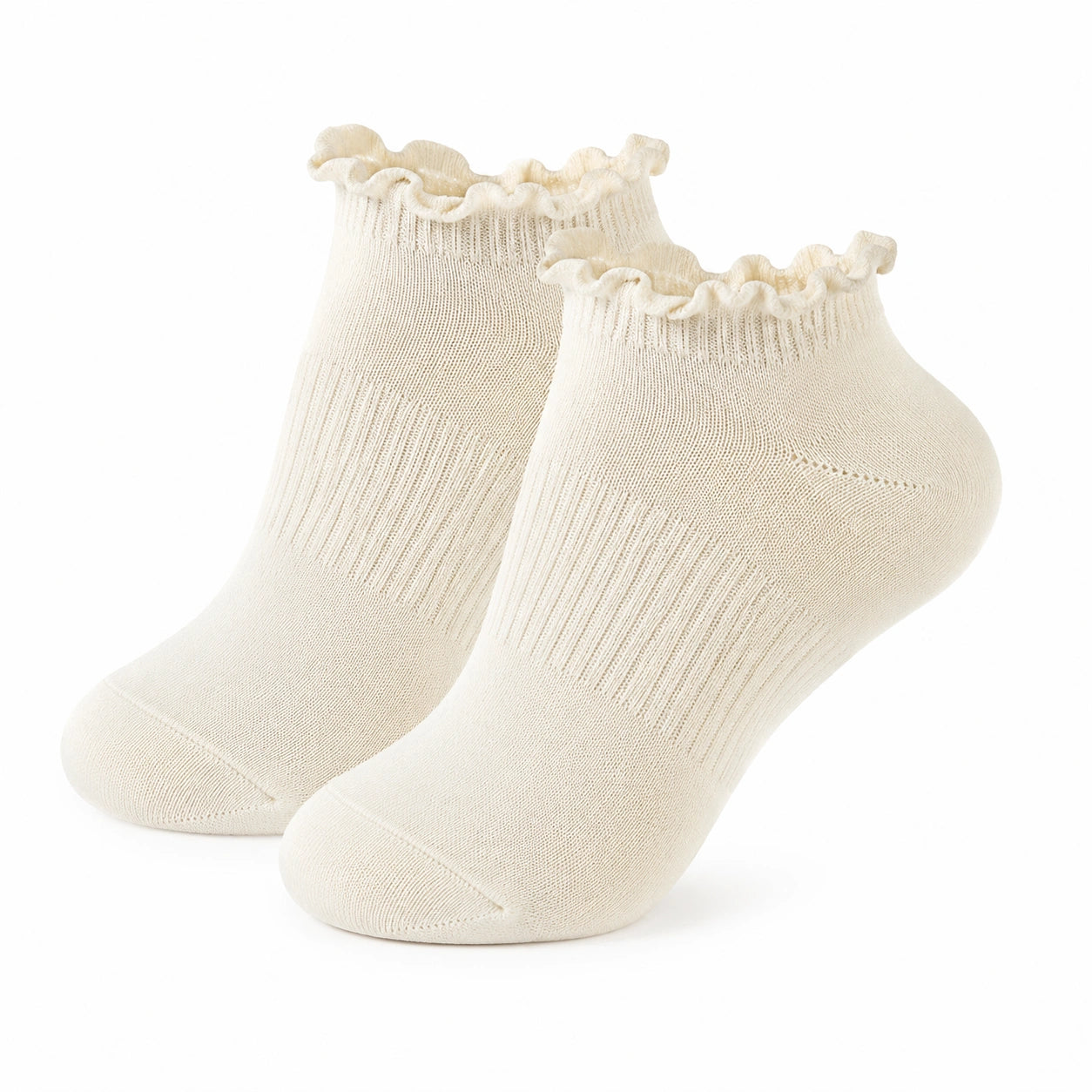 Socken Größe 35-38 Baumwollmischung Creme mit Rüschen