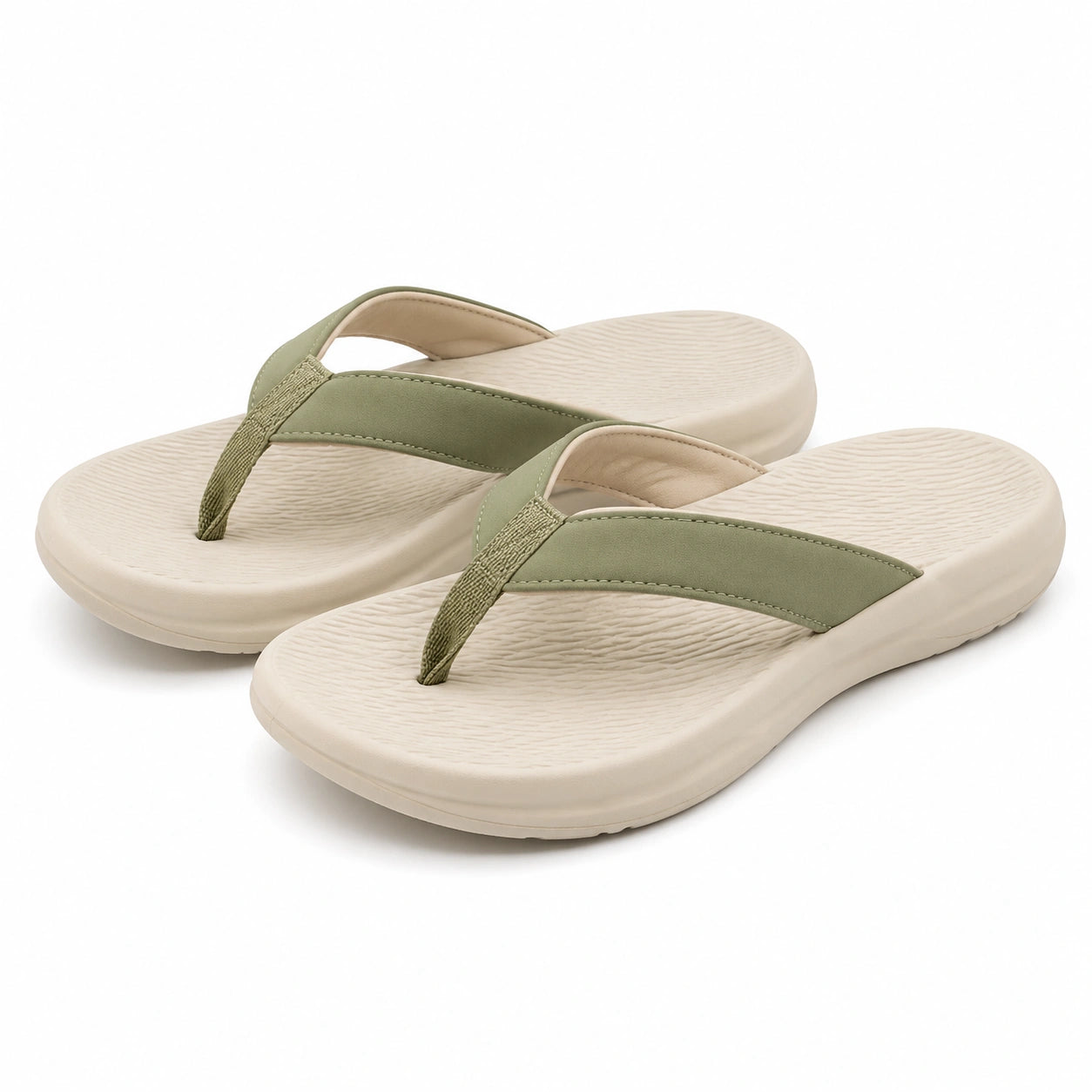 Zehentrenner 42/43 mit Textilriemen salbeigrün beige für Freizeit
