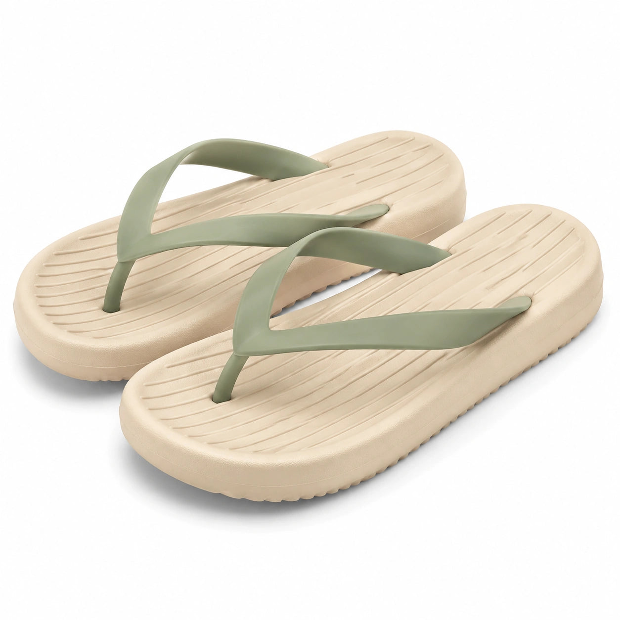 Zehentrenner 42/43 aus Kunststoff in Beige/Grün mit profilierter Sohle