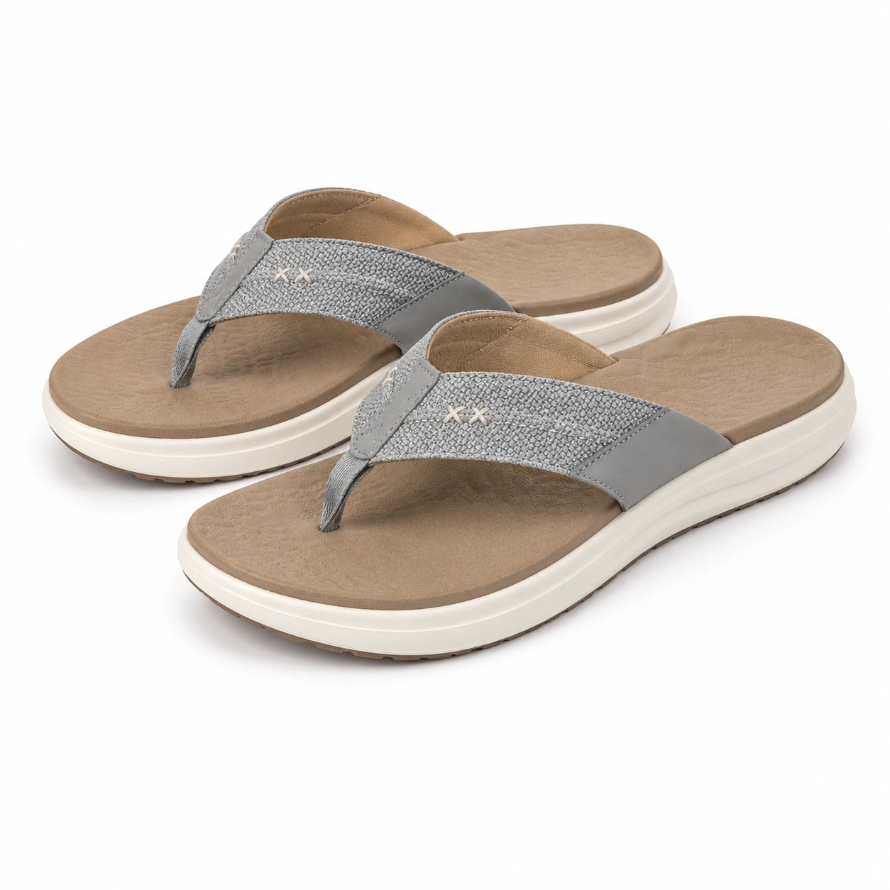 Zehentrenner 38/39 Grau Beige mit Textilriemen und gepolsterter Sohle