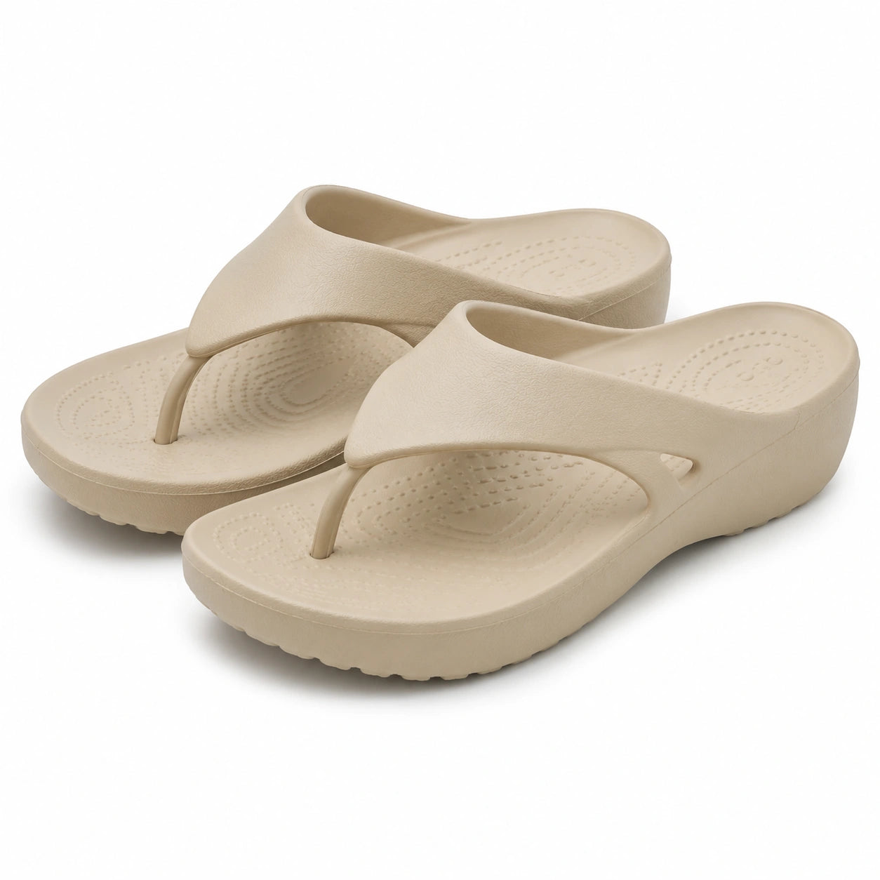 Damen Zehentrenner Pantoletten Größe 40/41 Beige aus Kunststoff mit Keilabsatz