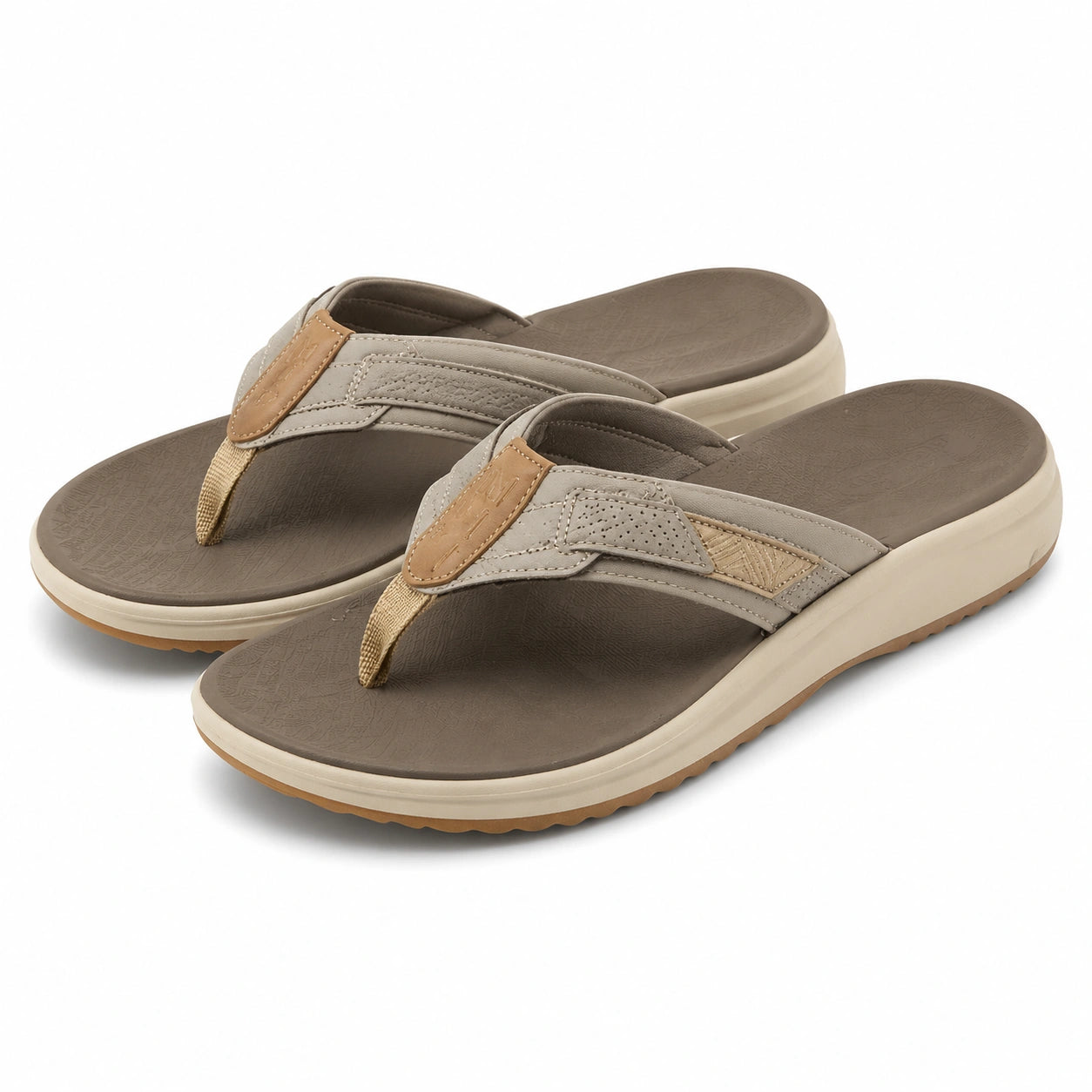 Zehentrenner Größe 40/41 aus Synthetik in Taupe-Beige mit profilierter Laufsohle